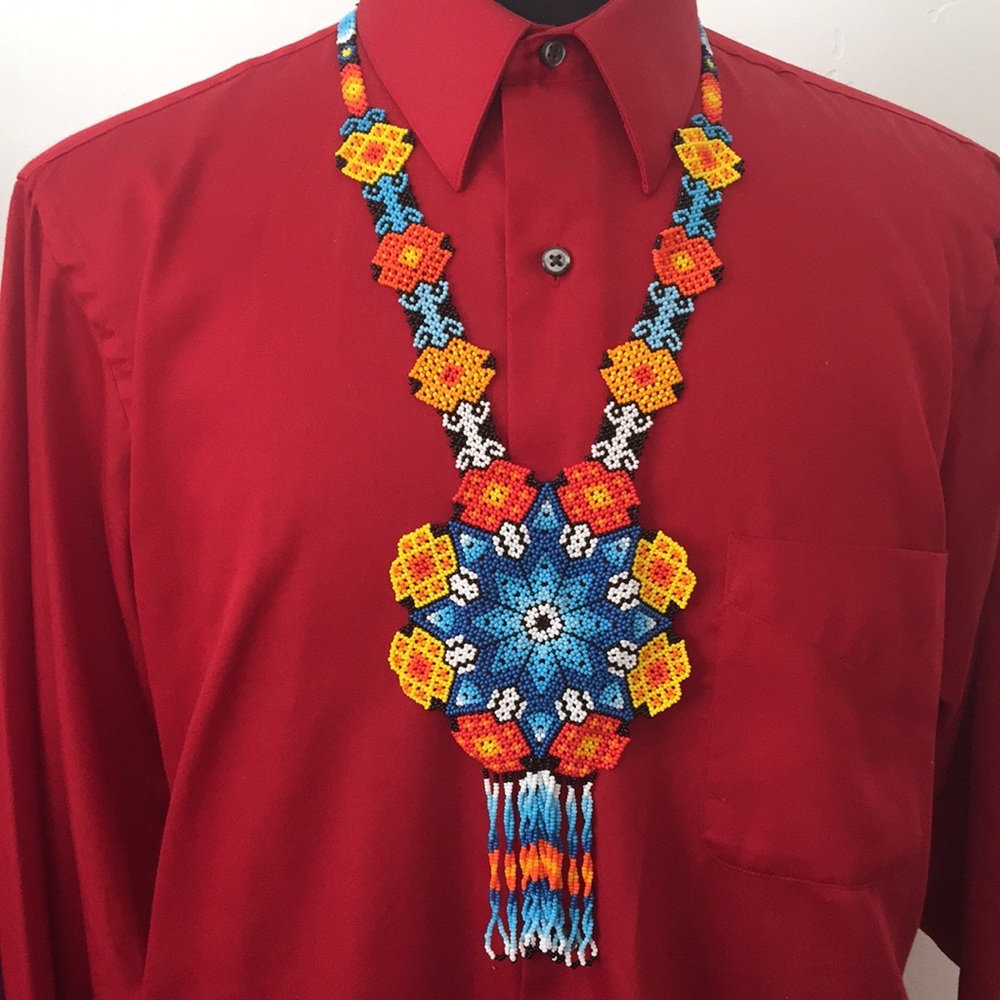 Unisex long Mexican Huichol art necklace